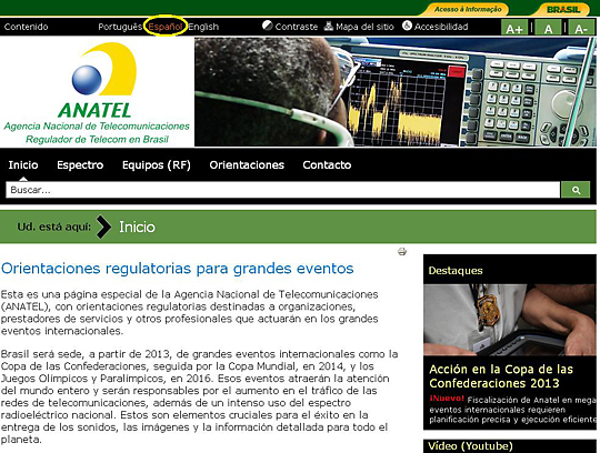Site da Anatel para grandes eventos internacionais ganha versão em espanhol